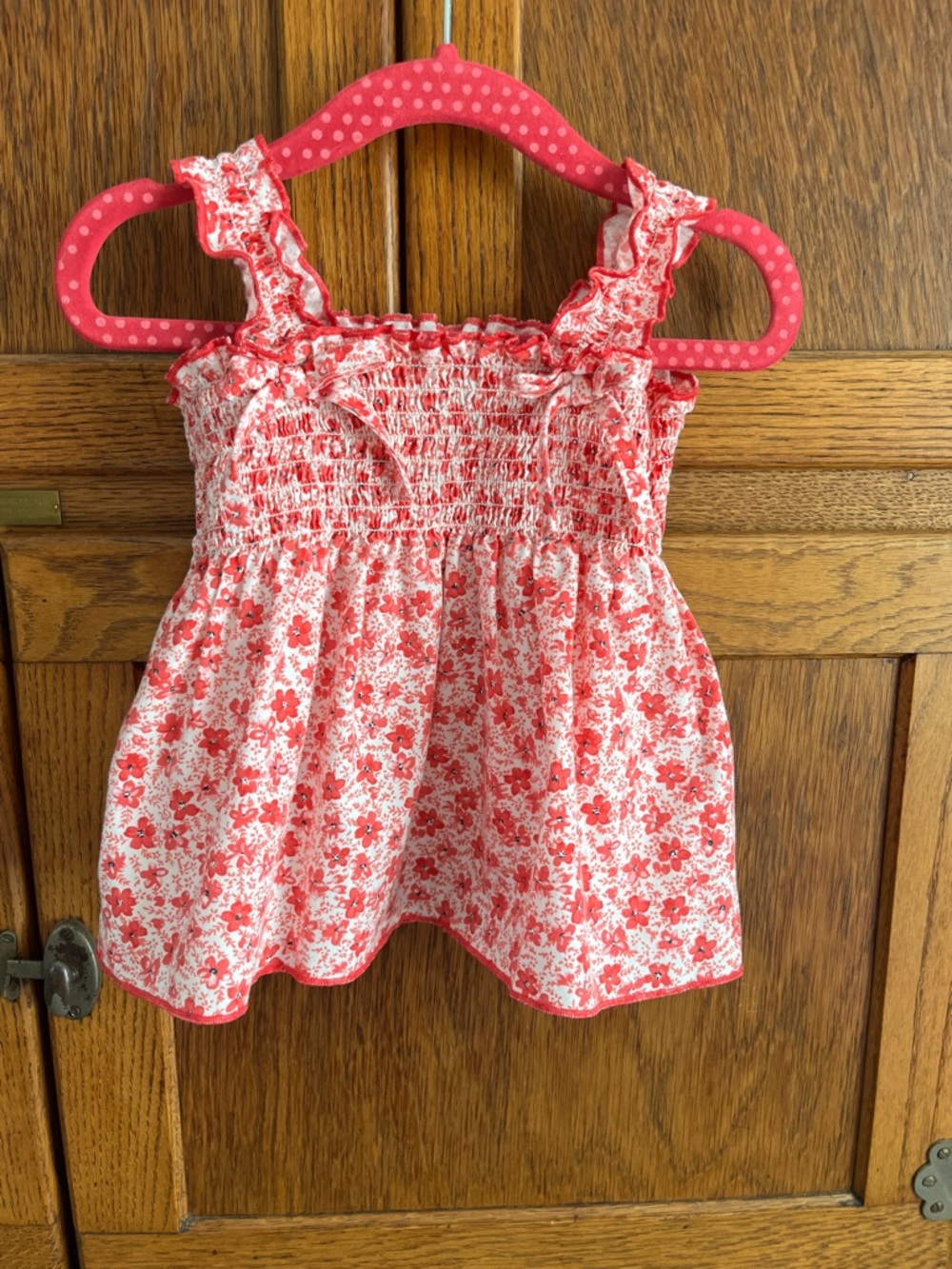Wonderkids Red & White Floral Smocked Sundress Top